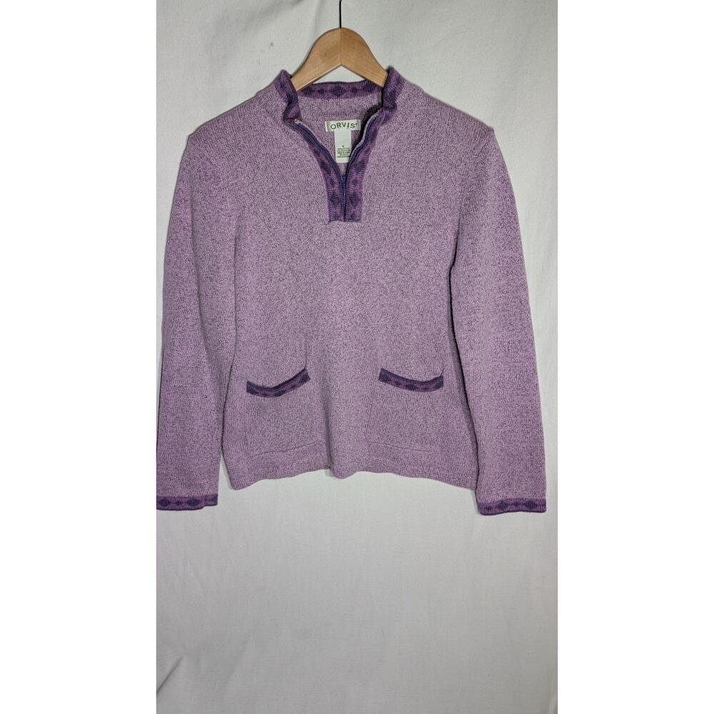 Orvis Womens Quarter‎ Zip Sweater Sz M Pockets Purple Aztek Western Outdoors
